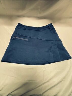 PGM Golf Women Size 28 Navy Blue Pleated Stretch Skort Zip Pocket Athletic Sport